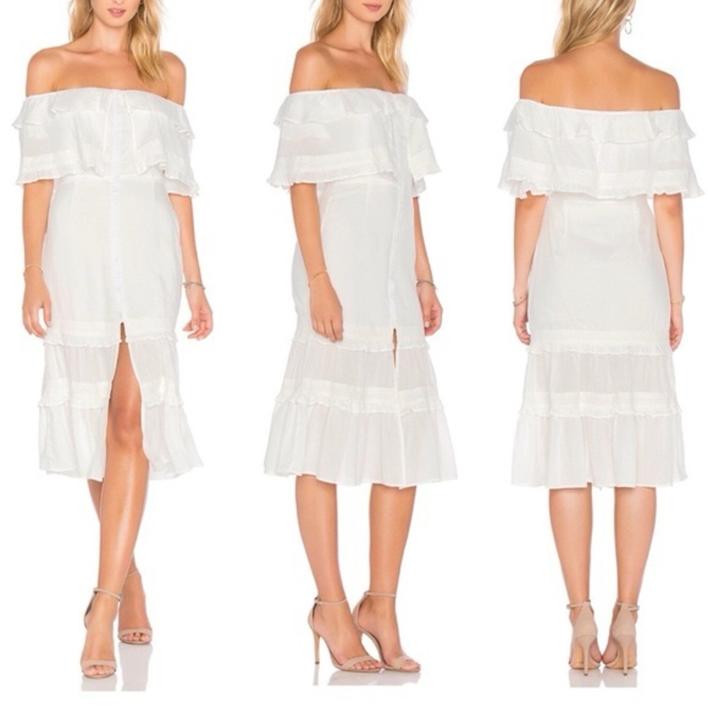 Majorelle off the shoulder ruffle midi dress